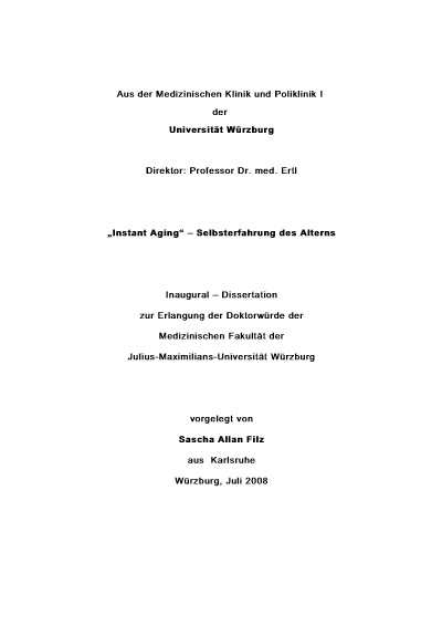Dissertation: Instant Aging – Selbsterfahrung des Alterns